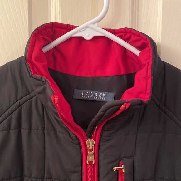 Lauren Ralph Lauren Quilted Vest Black Red Collar & Zipper Pockets WM SZ L - Picture 3 of 14